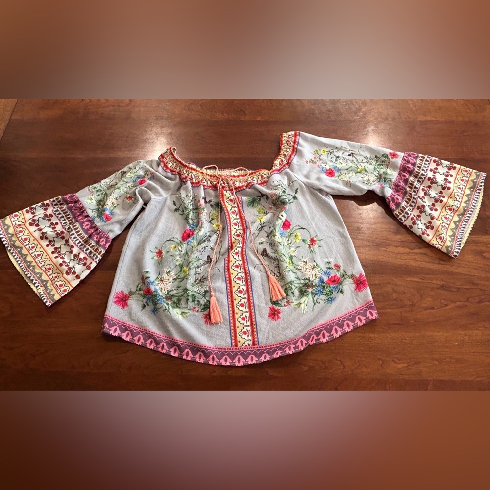 Umgee Colorful Off-The-Shoulder Blouse with Bell Sleeves - New Without Tags